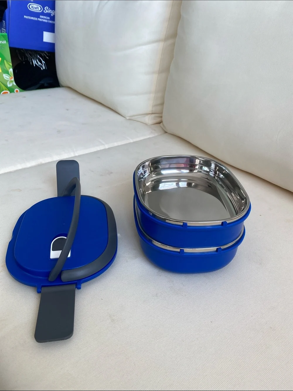 Blue Stainless Steel Lunch Box Set with Carry Handle